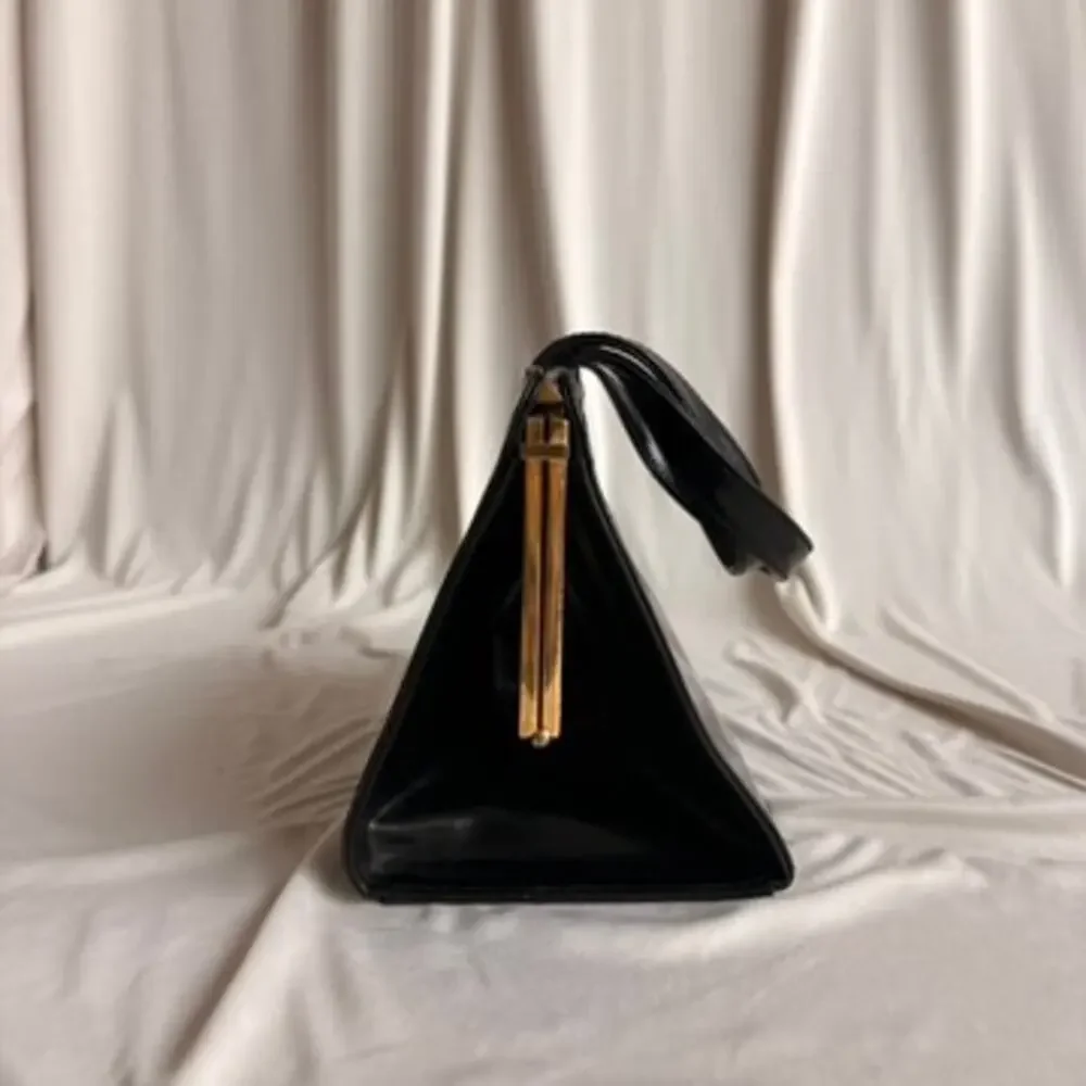 Vintage Valentino 80s Black Patent Leather Bag w/ Gold Clasp